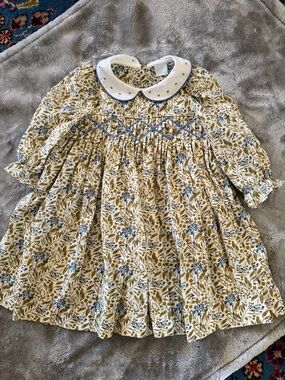 Edgehill Collection Yellow and Blue Floral Smocked Dress